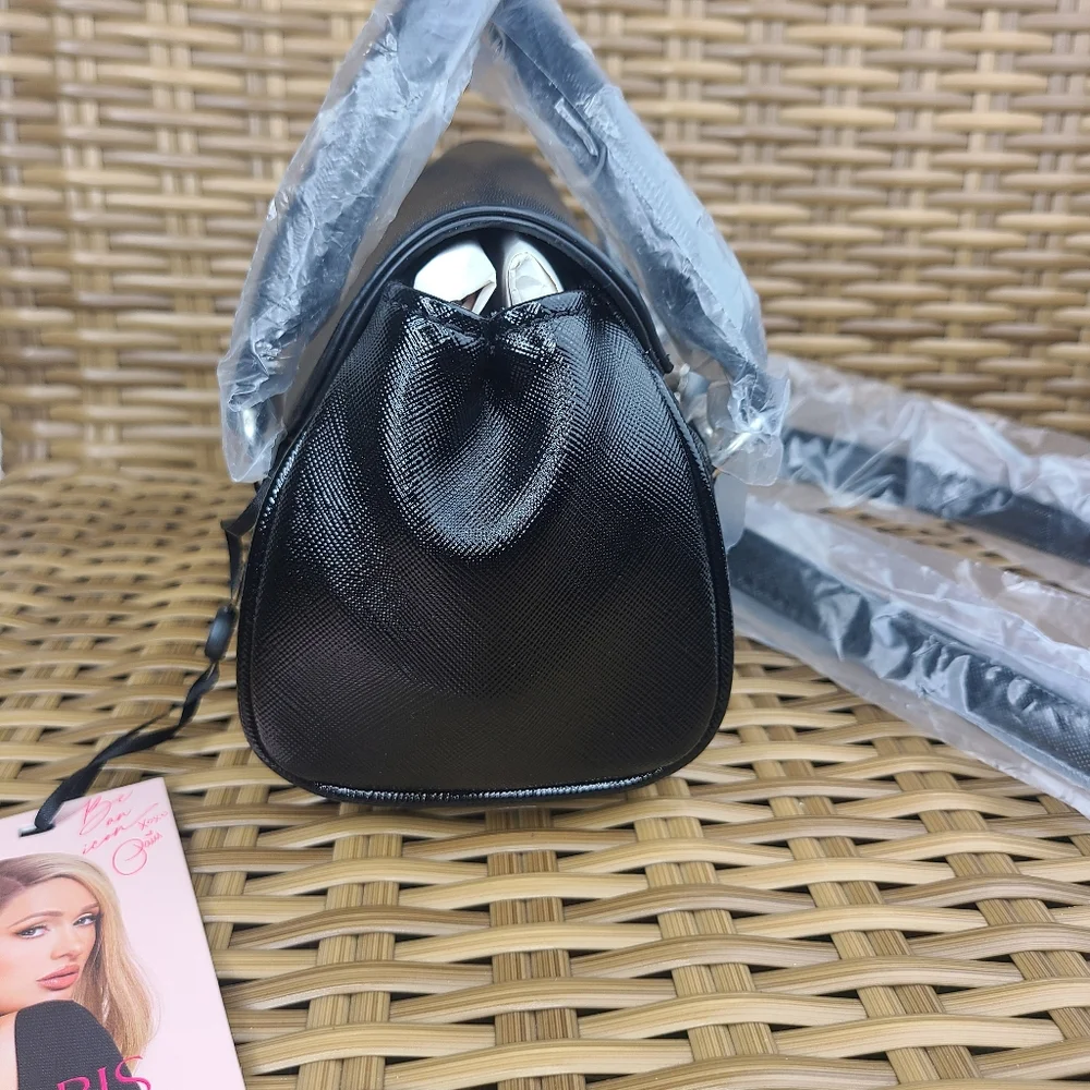 Paris Hilton Black Mini Satchel Bag Purse Structured Handles - Picture 7 of 14